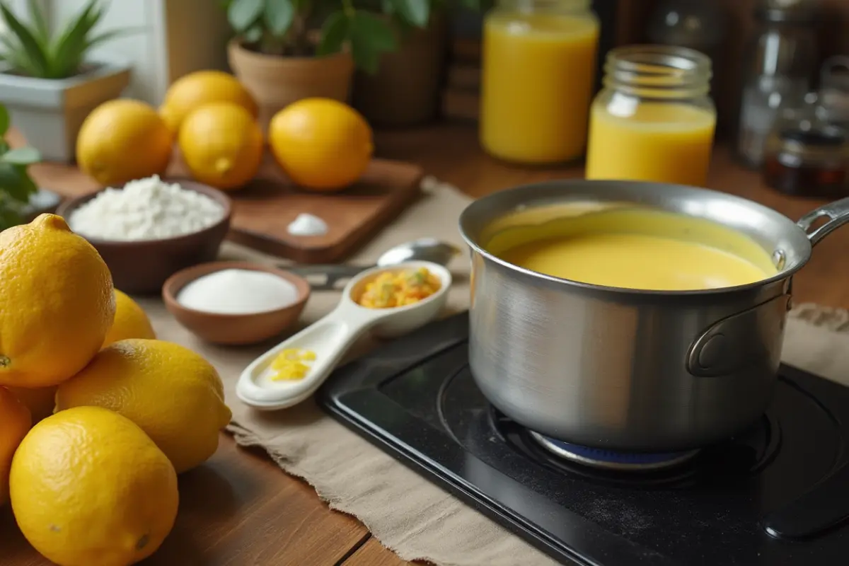 Homemade lemon cream with fresh lemon zest, perfect for desserts and savory dishes.