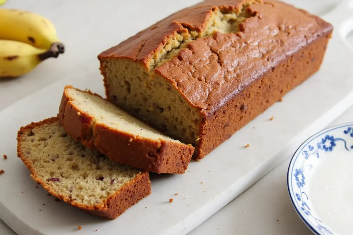 Golden brown loaf of a 2-Banana Banana Bread