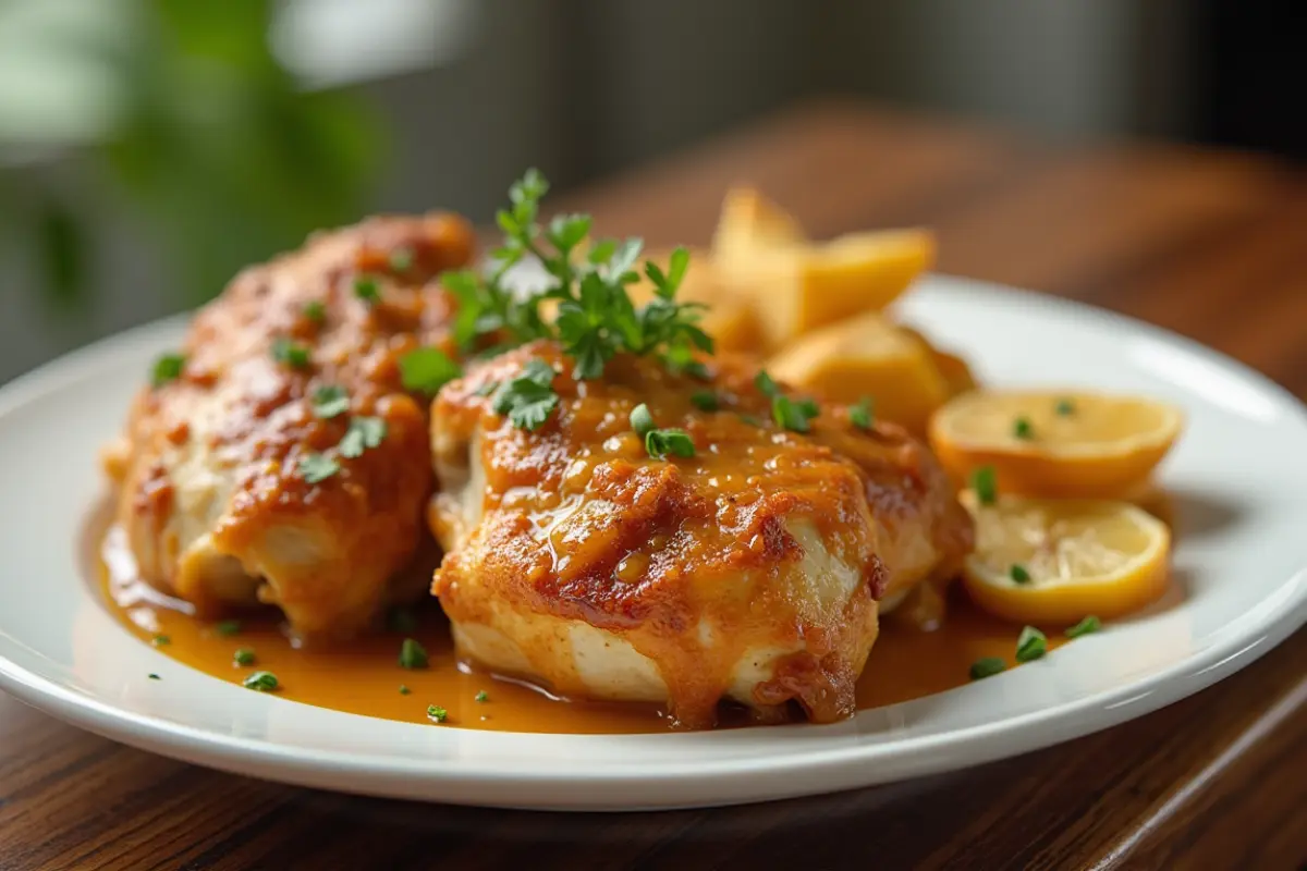 Chicken and dressing served with sides