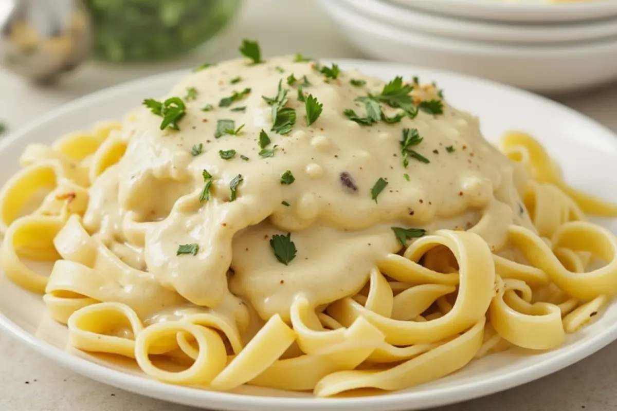 Gluten-free alfredo sauce served with pasta