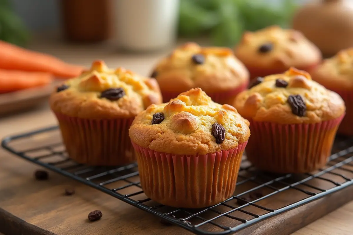 Freshly Baked Puffy Carrot Raisin Muffins