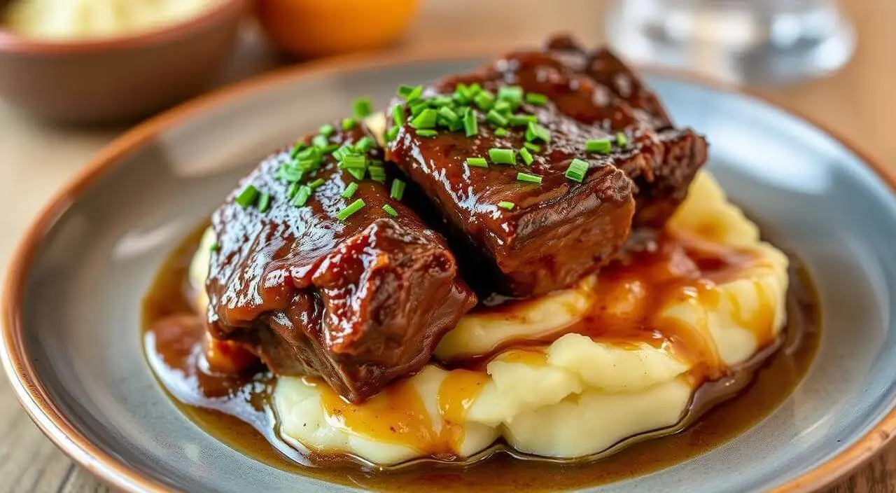 Served Veal Short Ribs with Mashed Potatoes